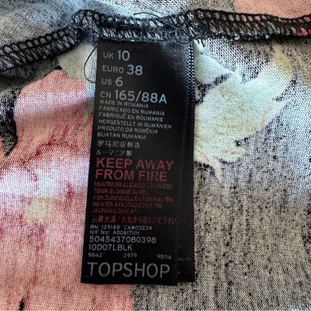 Topshop Black Floral Bell Sleeve Wrap Style Mini Dress Size 6 - Picture 8 of 9